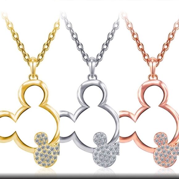 Disney Crystal Double Mickey Mouse Head Necklace NWT - Picture 1 of 8